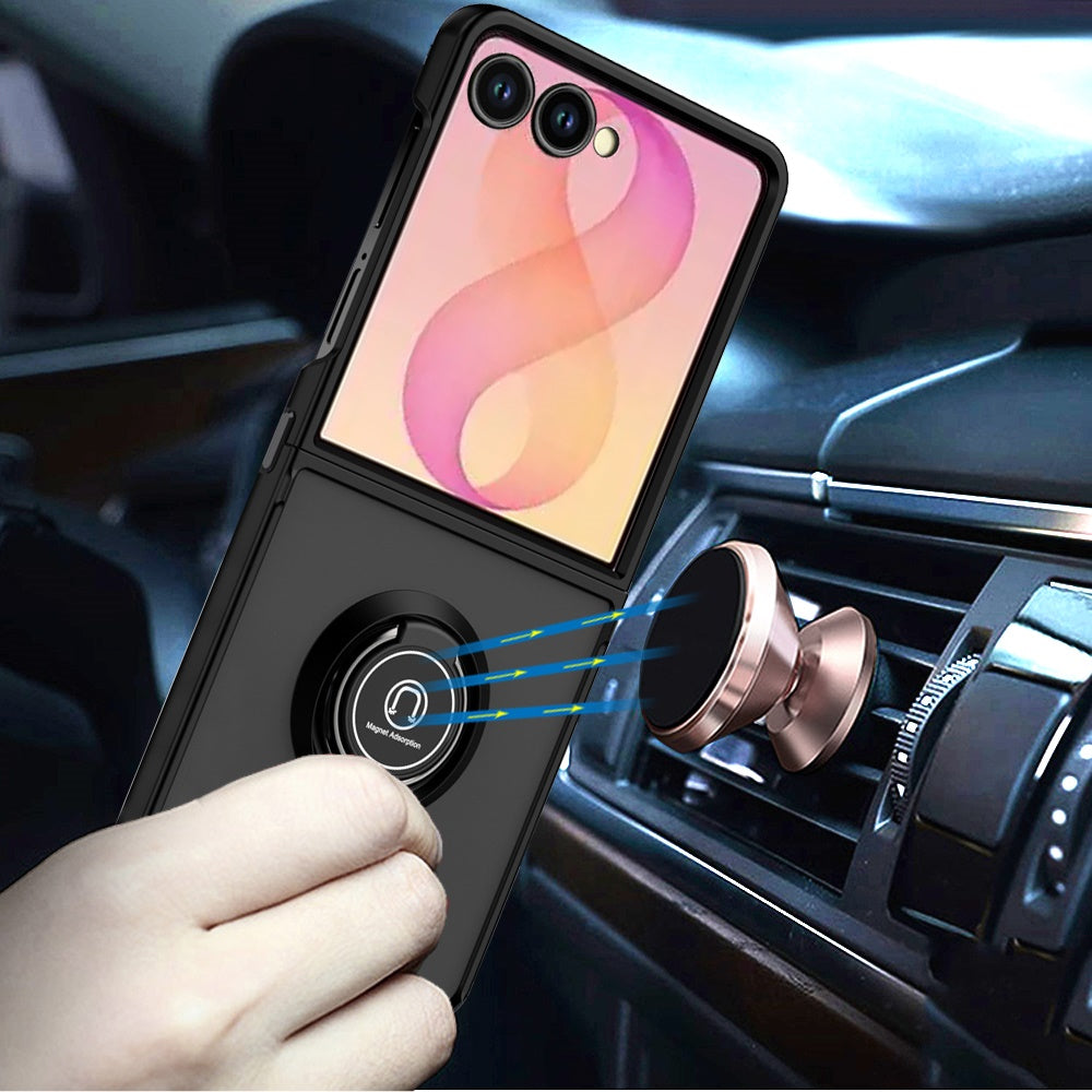 Phone Case for Samsung Galaxy Z Flip 8 Hybrid Magnetic Ring Stand TPU Hard Silicone Reinforced Bumper Shock Absorbing Matte Design Cover