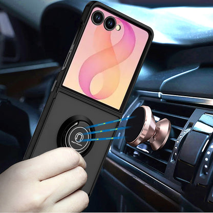 Phone Case for Samsung Galaxy Z Flip 8 Hybrid Magnetic Ring Stand TPU Hard Silicone Reinforced Bumper Shock Absorbing Matte Design Cover