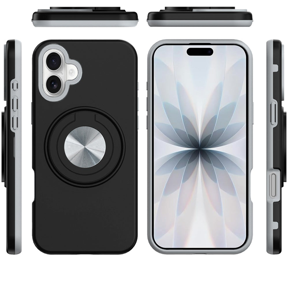 For Apple iPhone 17 Metal Matte Hybrid with Invisible Rotational Ring Stand, Car Mount Friendly, Military Grade Slim Fit Sturdy Case Cover