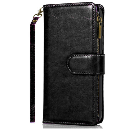 For Google Pixel 10 / 10 Pro Leather Wallet Case with Zipper, 9 Card Slots, Cash Pocket, Stand & Strap, Clutch Pouch Design Case Cover Black