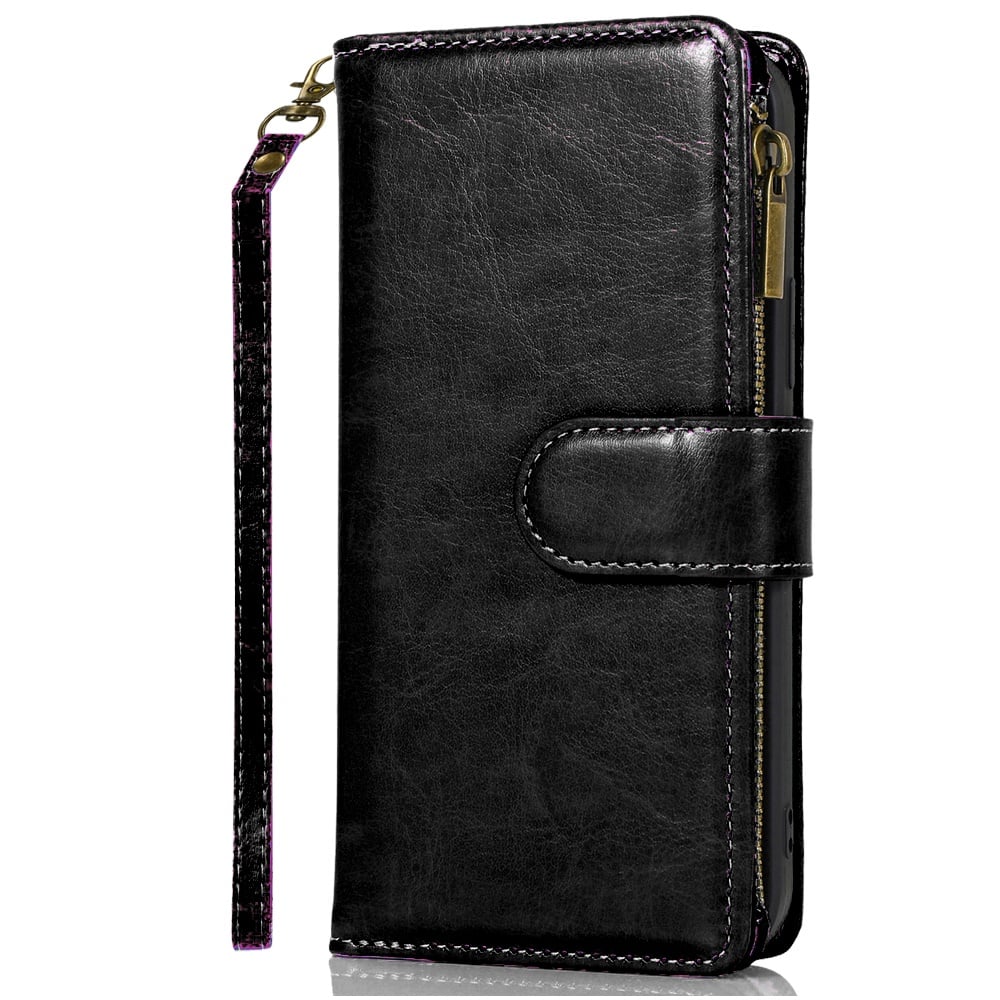 For Google Pixel 10 / 10 Pro Leather Wallet Case with Zipper, 9 Card Slots, Cash Pocket, Stand & Strap, Clutch Pouch Design Case Cover Rose Gold