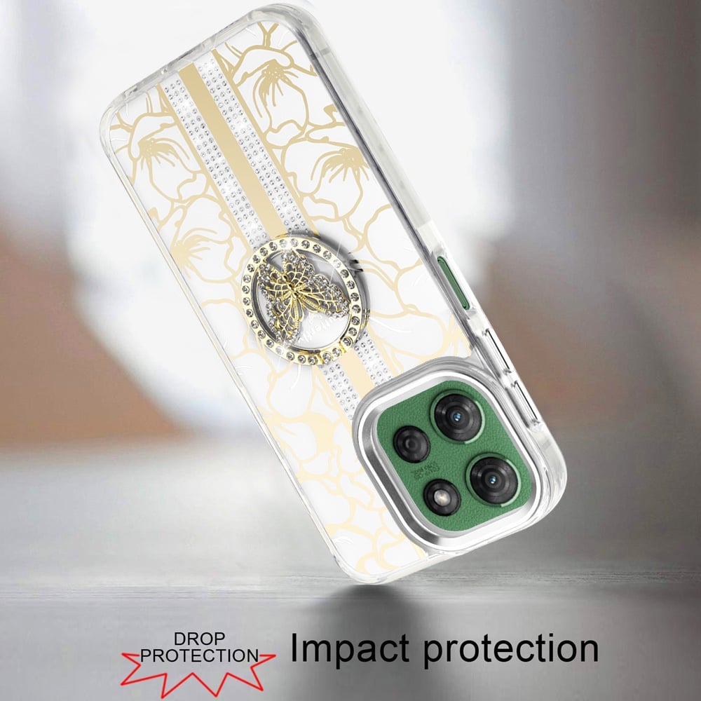 For Motorola Moto G Power 5G 2026 /2025 Diamonds 3D Butterfly Floral Design Bling Sparkly Glitter Hybrid Metal Fashion with Ring Stand Case Cover