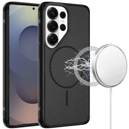 For Samsung Galaxy S26 Ultra Thick Carbon Design Magnetic Hybrid Drop Protection with Metallic Buttons & MagSafe Compatible Case Cover Black