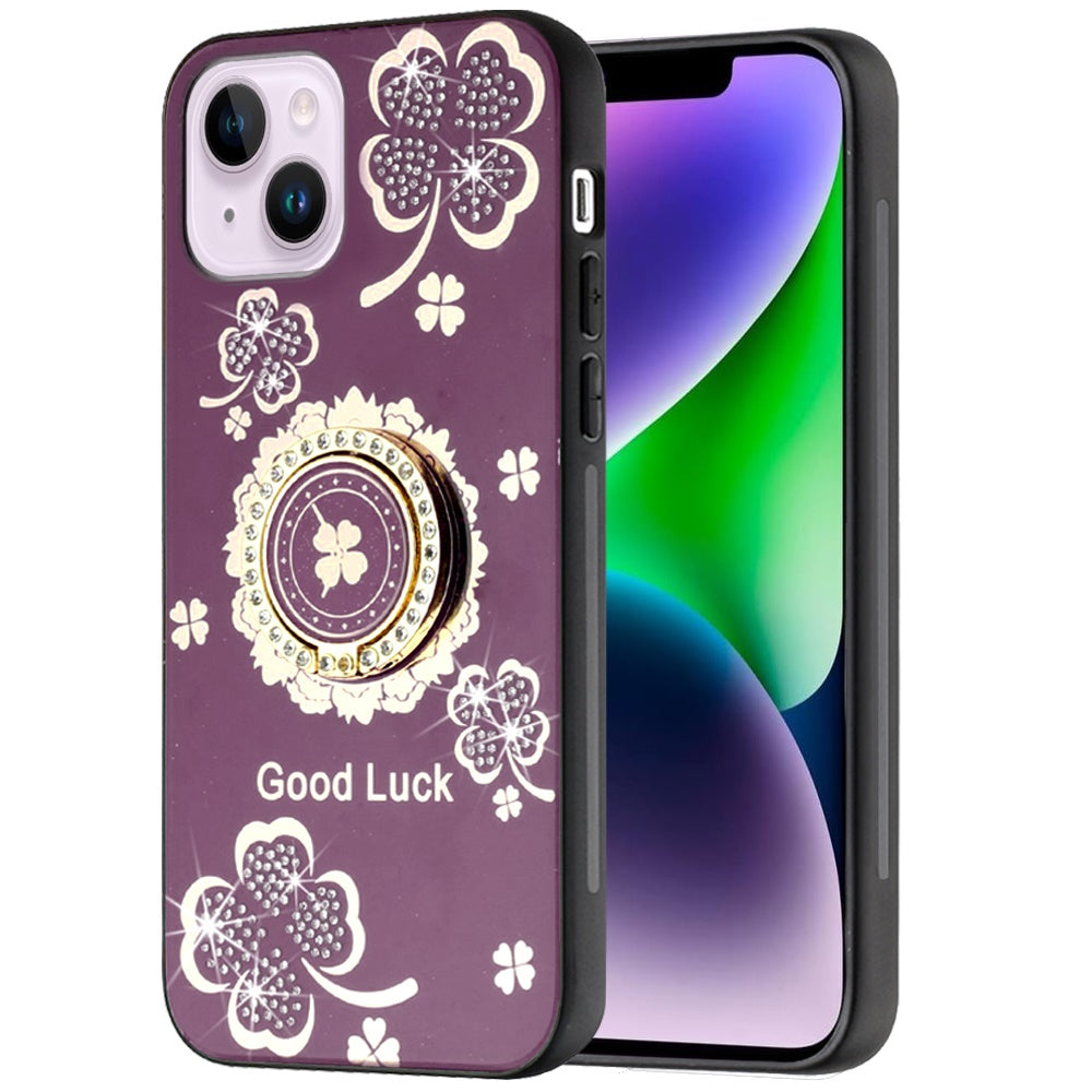 Phone Case for Apple iPhone 14 Diamond 3D Fashion Floral Glitter Engraved Luxury Bling Hybrid Shockproof Chrome Edge Protective Grip Cover Purple