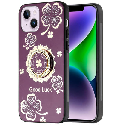 Phone Case for Apple iPhone 14 Diamond 3D Fashion Floral Glitter Engraved Luxury Bling Hybrid Shockproof Chrome Edge Protective Grip Cover Purple