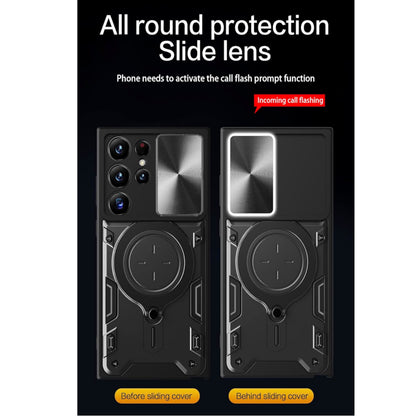 For Samsung Galaxy S25 /S24 Hybrid Shockproof with Magnetic Ring Stand, Compatible with Magsafe & Sliding Camera Lens Protector Case Cover