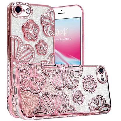 Phone Case for Apple iPhone SE 3 (2022) SE/8/7 Shimmer Glitter Floral Thick TPU Shockproof Durable Grip Camera Protection Anti-Scratch Stylish Design Cover