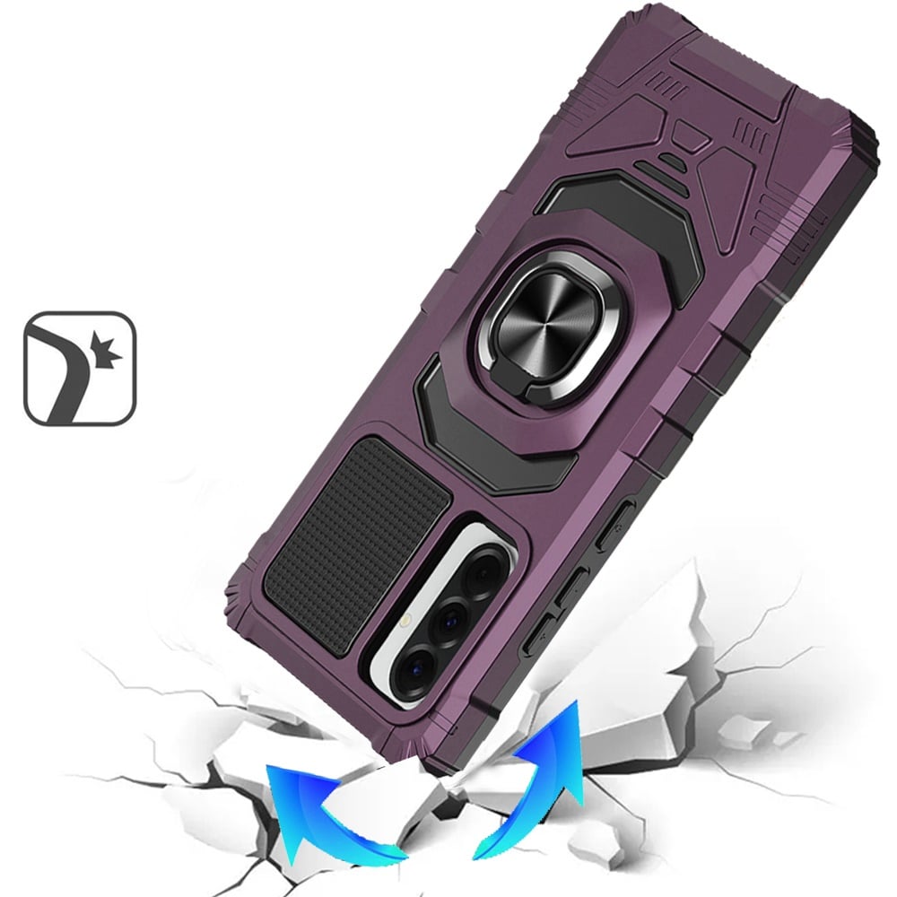 Phone Case for Samsung Galaxy A37 Rugged Hybrid Dual Layer Magnetic Ring Stand Armor Shock Absorbing Heavy Duty TPU Reinforced Bumper Cover Purple