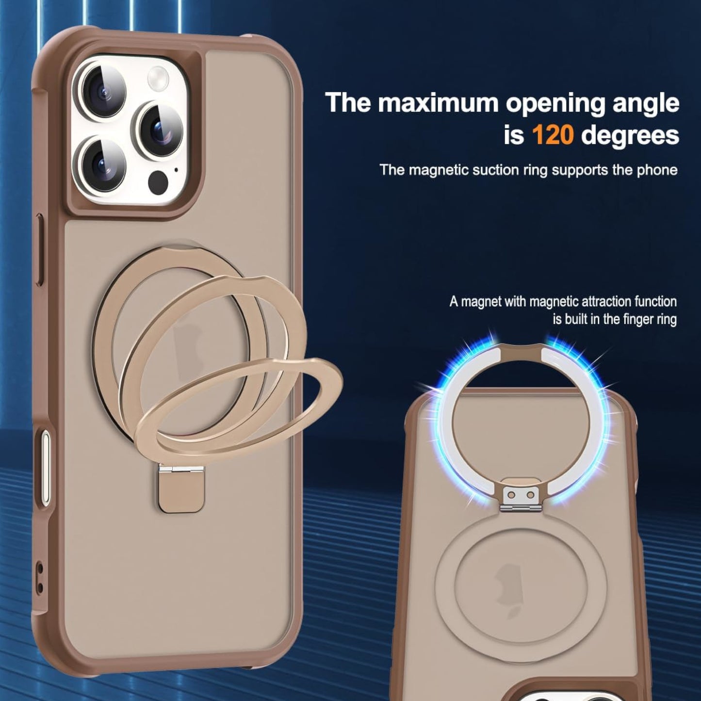 For Apple iPhone 16e /iPhone SE4 Translucent Matte Finish, MagSafe Compatible, Built-in Ring Stand, Shockproof Protective Back Case Cover