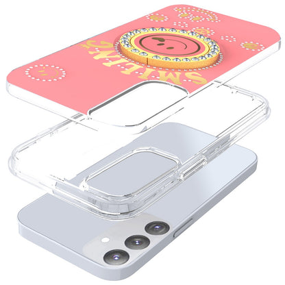 For Samsung Galaxy S25 Ultra Smiling Glitter Ornament Bling Sparkle with Ring Stand Hybrid Slim TPU + Hard Back Shell Case Cover