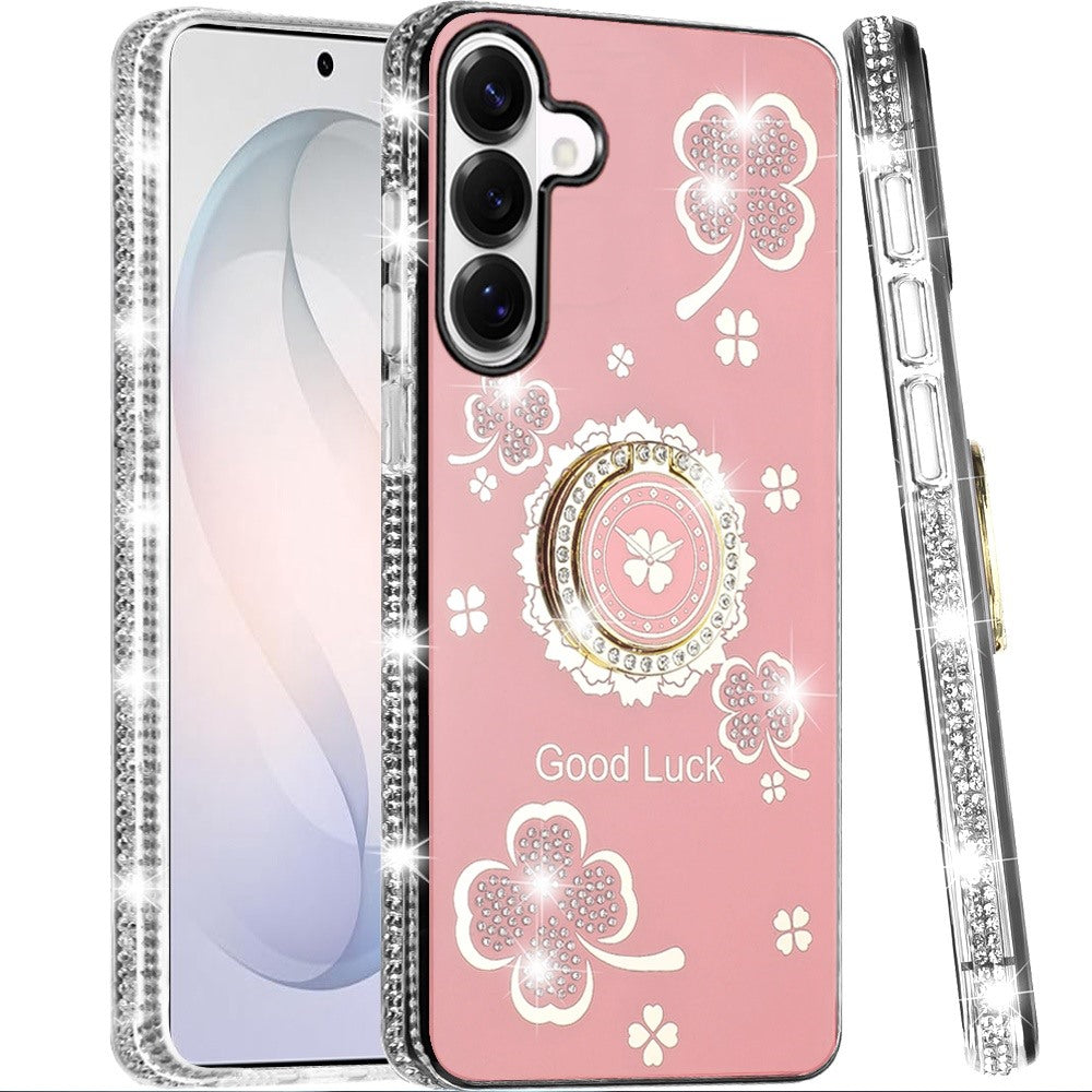 Phone Case for Samsung Galaxy S26 FE /S26 Fan Edition Glitter Diamond Ring Stand Sparkle Rhinestone Edge AntiSlip Kickstand Luxury Fashion Bumper Shockproof Cover