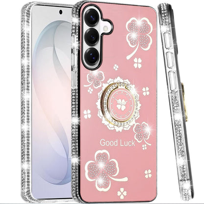 Phone Case for Samsung Galaxy S26 FE /S26 Fan Edition Glitter Diamond Ring Stand Sparkle Rhinestone Edge AntiSlip Kickstand Luxury Fashion Bumper Shockproof Cover