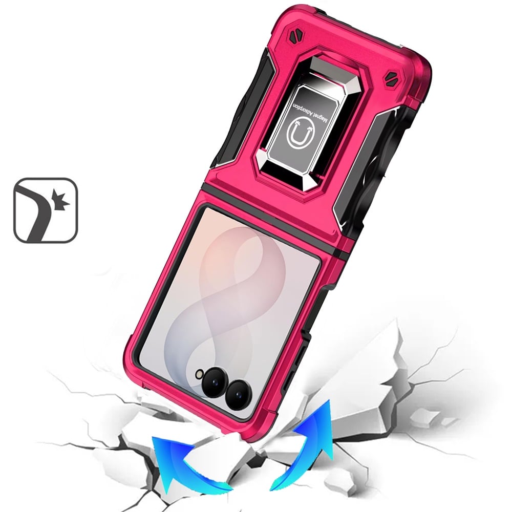 Phone Case for Samsung Galaxy Z Flip 8 Shockproof Magnetic Ring Stand Hybrid Kickstand Armor 360 Rotation Anti-Slip Grip Military Grade Drop Resist Cover