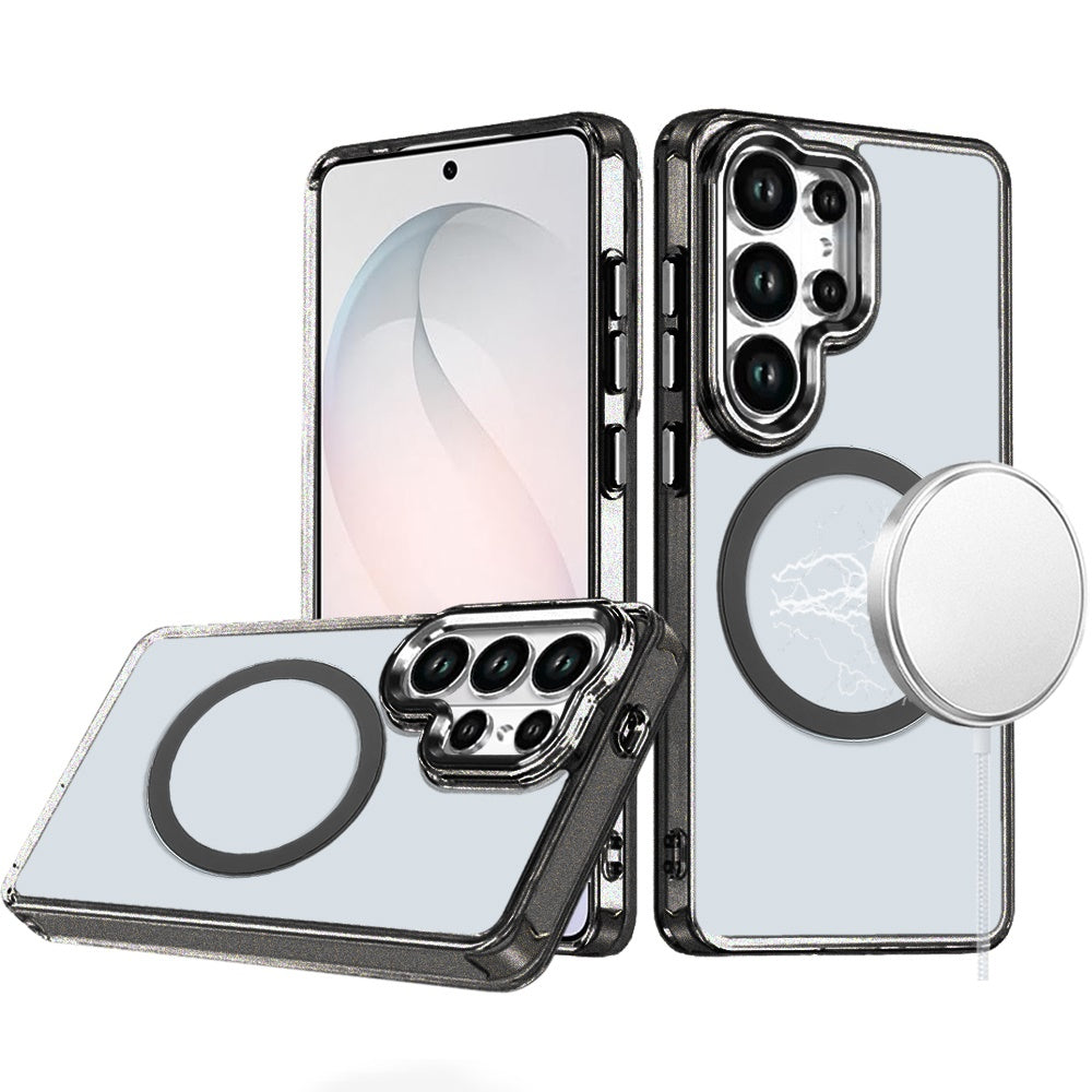 For Samsung Galaxy S26 Ultra Transparent Back Hybrid Case - Magnetic Circle, Color Frame, Metal Buttons, MagSafe Compatible Case Cover