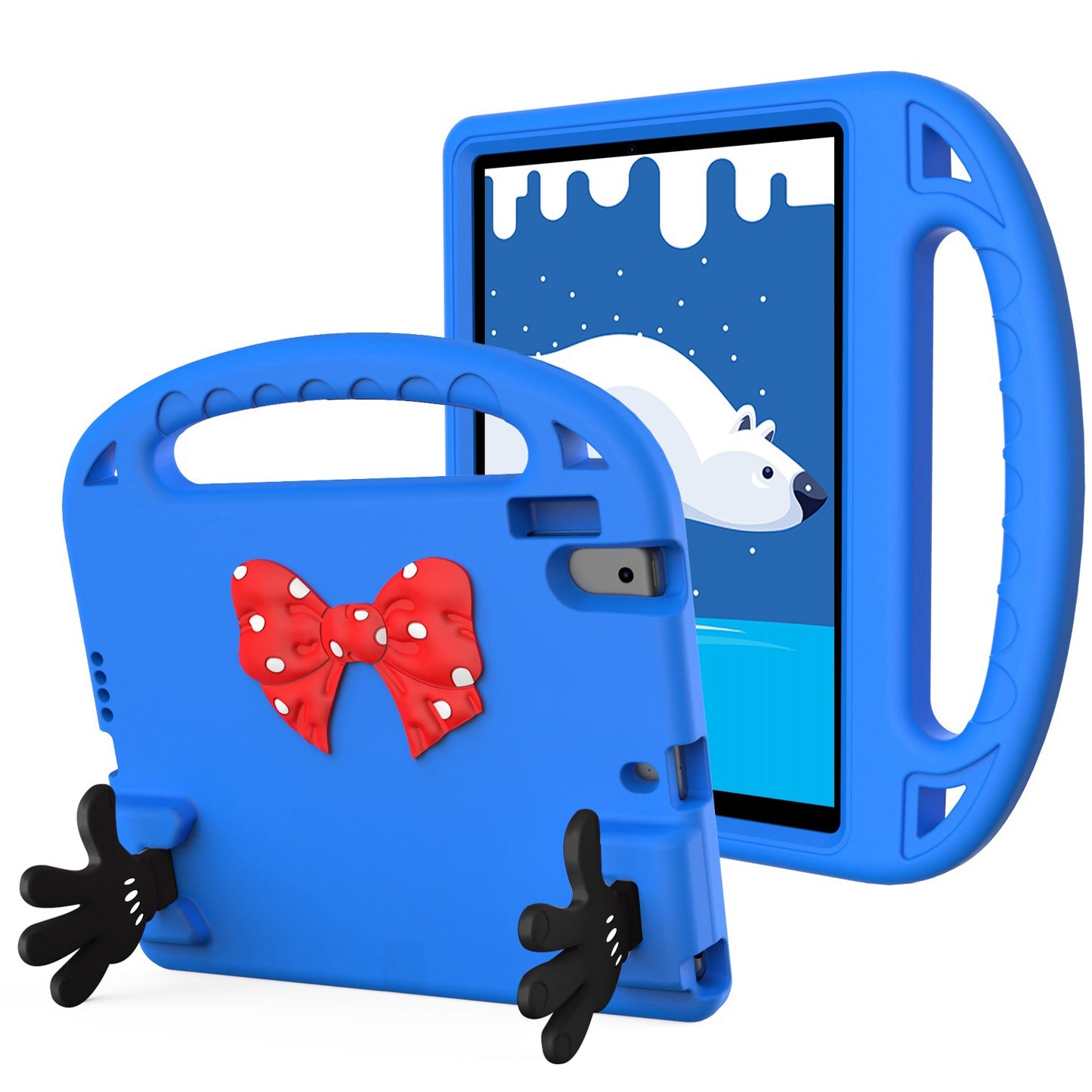 For Hybrid Shockproof Tablet with Bow Hands Kickstand Antislip Rubber TPU Kid-Friendly Drop Protection Blue Tablet Case Cover