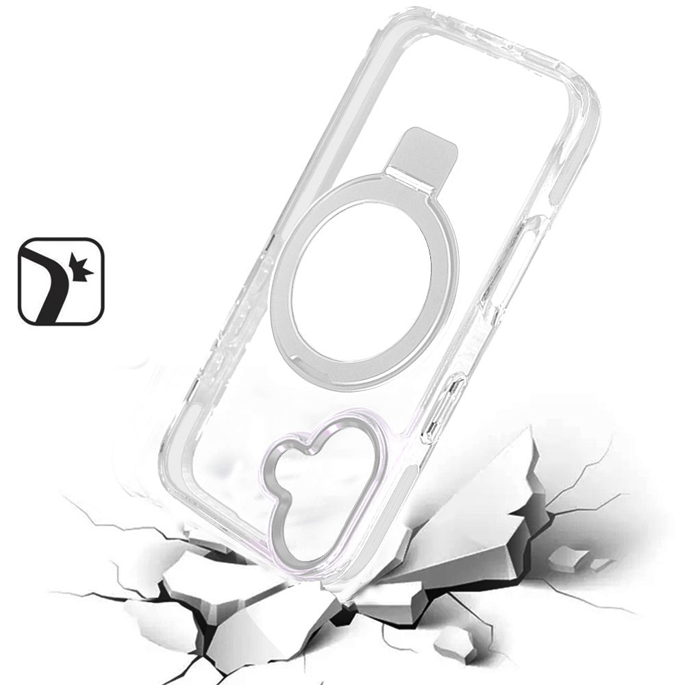 For Apple iPhone 16 Plus (6.7") Hybrid Transparent Circle Back Ring Kickstand [Compatible with MagSafe] Shockproof Color Frame Bumper Case Cover