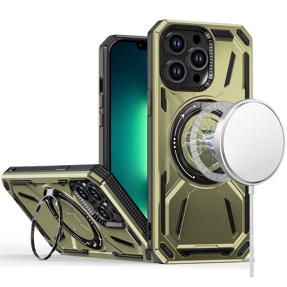 For Apple iPhone 16 Pro (6.3") Hybrid Magnetic Ring and 360° Rotational Kickstand with MagSafe Compatible, Military Grade Drop Protection Case Cover