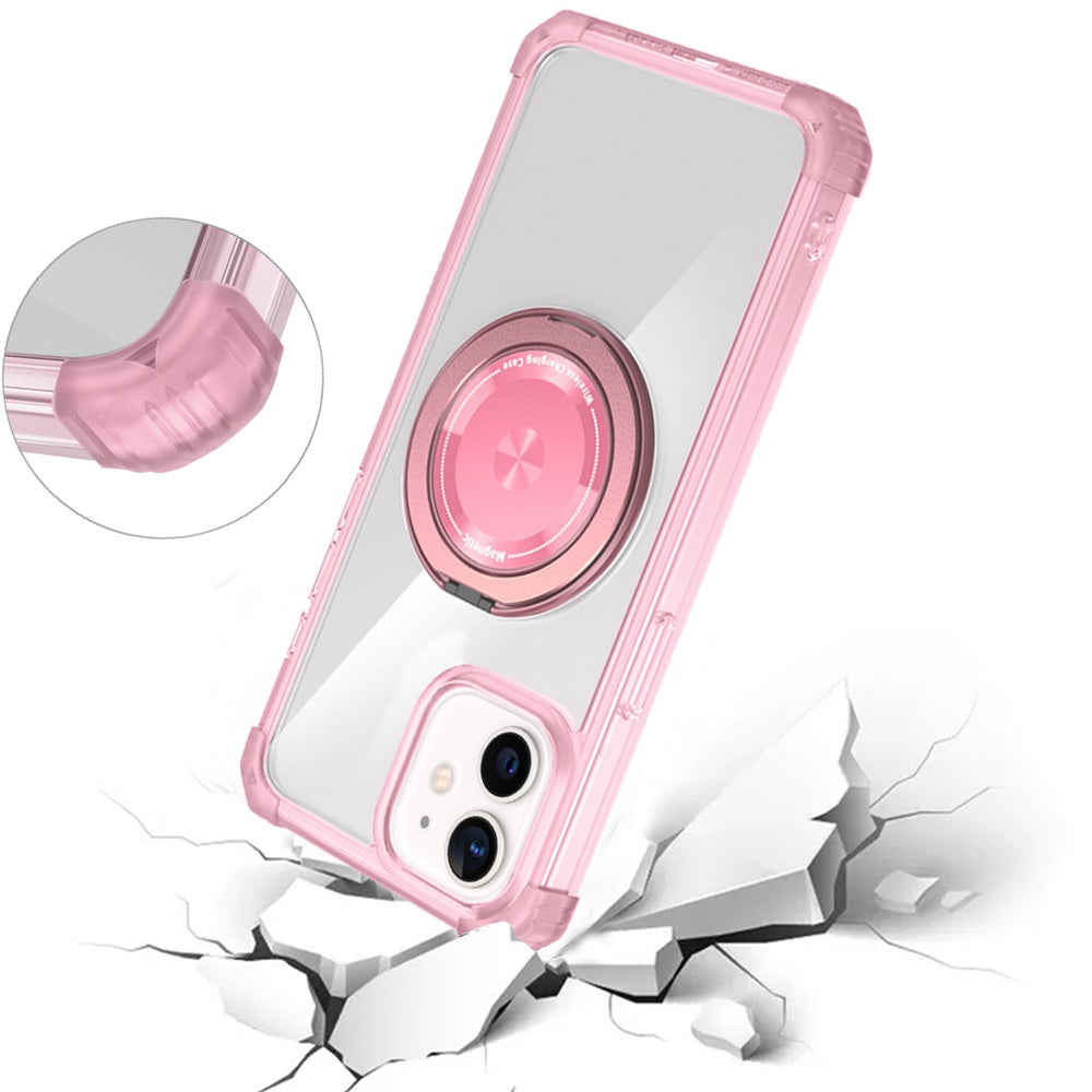 For Samsung Galaxy S22 Magnetic [Compatible with Magsafe] with 360° Rotatable Ring Holder Invisible Stand Transparent Case Cover Pink