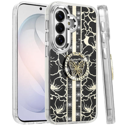 Phone Case for Samsung Galaxy S26 FE /S26 Fan Edition Floral Butterfly Ring Stand Glitter Bling Shockproof Hybrid Luxury Fashion Protective Anti Slip Durable Grip Cover