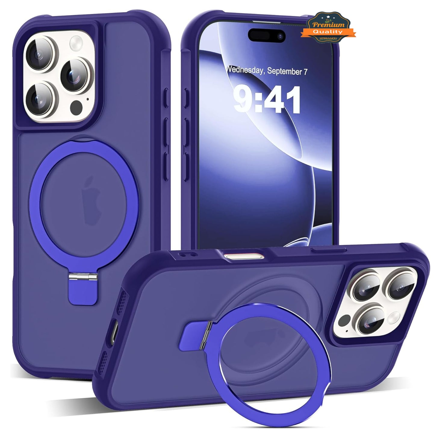 For Apple iPhone 16 (6.1") Translucent Matte Finish, MagSafe Compatible, Built-in Ring Stand, Shockproof Protective Back Case Cover