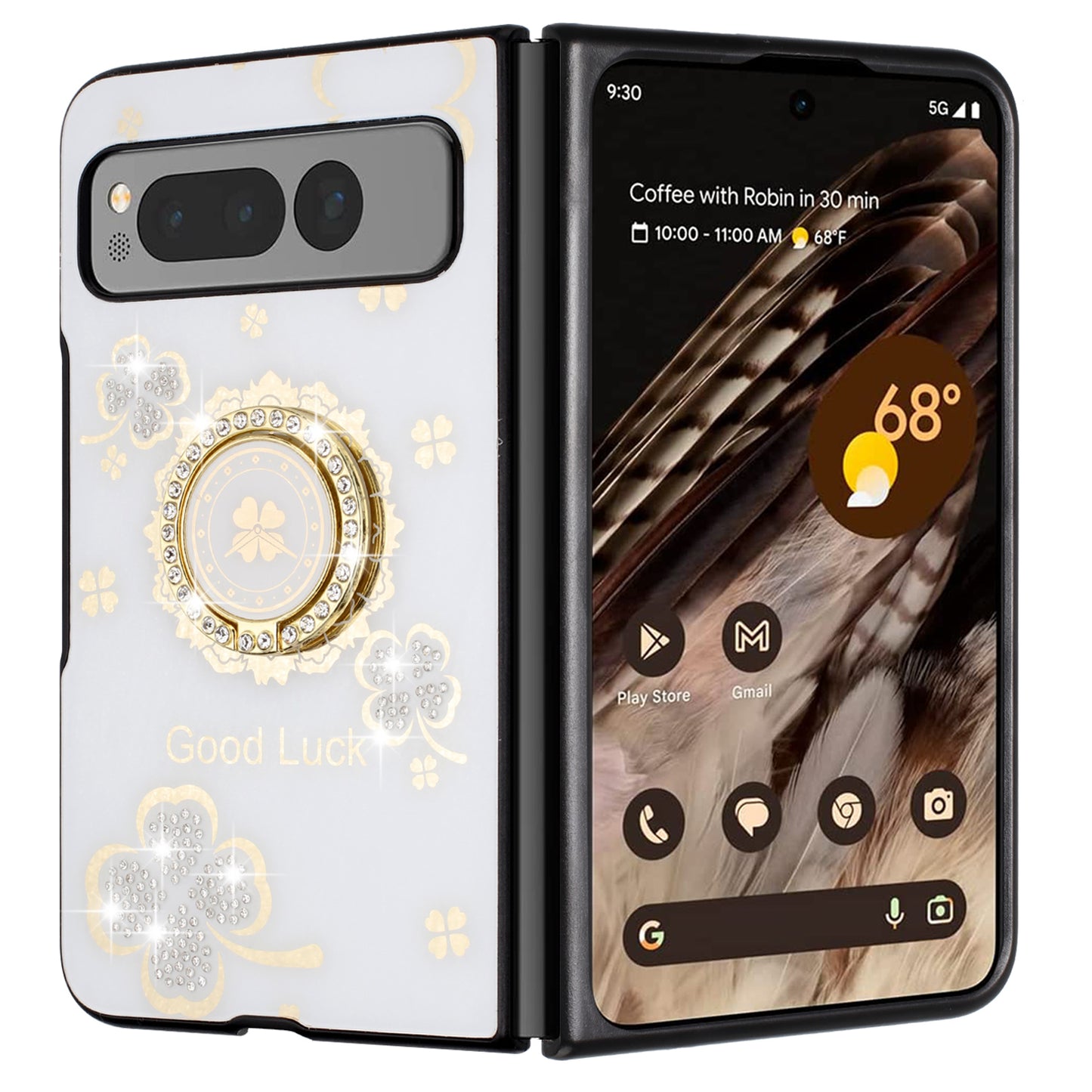 For Samsung Galaxy Z Fold 7 Diamonds 3D Fashion Floral Bling Sparkly Glitter Ornaments Engraving Hybrid with Ring Stand Case Cover White Good Luck Floral