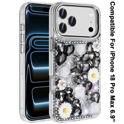 Phone Case for Apple iPhone 18 Pro Max Full Bling Rhinestone Glitter Floral Luxury Hybrid Shockproof Stylish Sparkling Protective Designer Ornament Cover