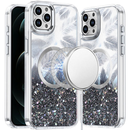 For Apple iPhone 15 Pro Max Epoxy Glitter Shimmer Fashion Case with Magnetic Magsafe Compatible Hybrid Sparkling Slim Protective Case Cover Black