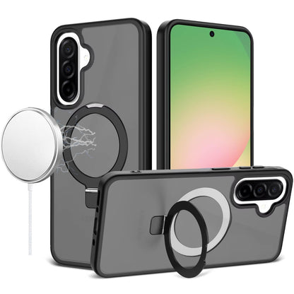 For Samsung Galaxy S25 Edge Magnetic Circle Back with Ring Stand Full Rotation Matte Hybrid Shockproof Case Cover Black