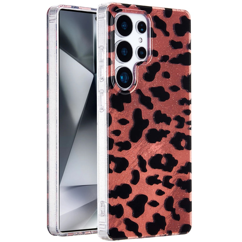 For Samsung Galaxy S24 Ultra Glitter Leopard, Fashion Design Animal Skin Print Slim IMD TPU Dual Layer Shockproof Protective Case Cover