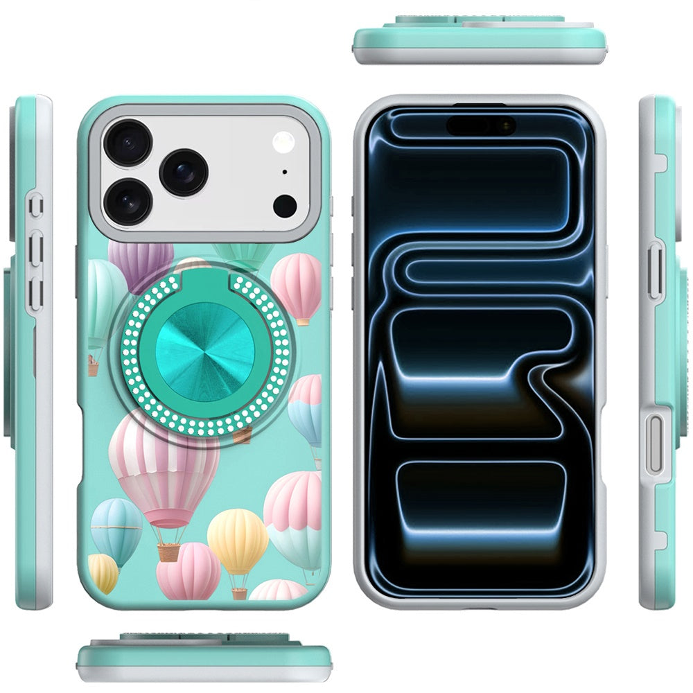 For Apple iPhone 17 Pro Max Pattern Design Hybrid with Invisible Ring Stand & Magnetic Back, Shockproof Protective Grip Case Cover