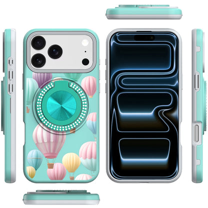 For Apple iPhone 17 Pro Max Pattern Design Hybrid with Invisible Ring Stand & Magnetic Back, Shockproof Protective Grip Case Cover