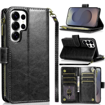 For Samsung Galaxy S26 Ultra Leather Wallet Case with Zipper, 9 Card Slots, Cash Pocket, Stand & Strap, Clutch Pouch Design Case Cover