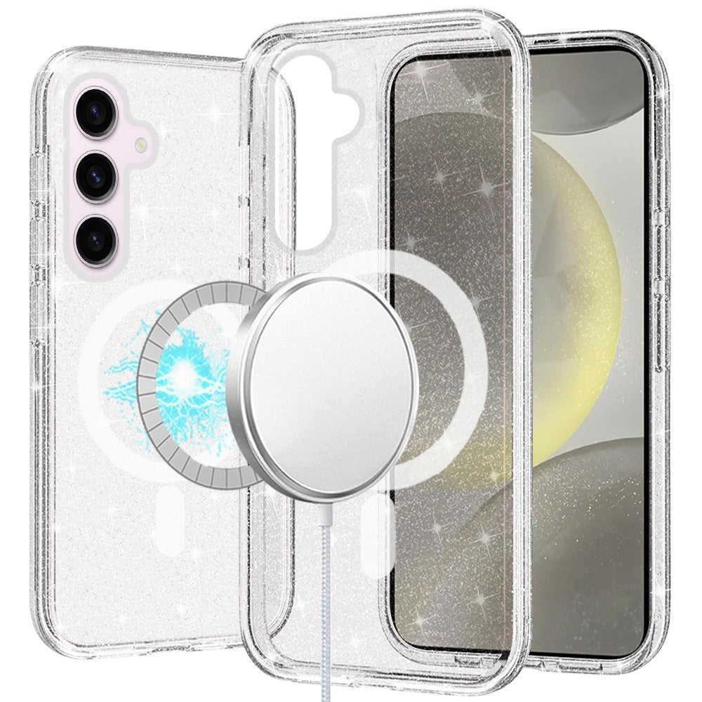 For Apple iPhone 17E /16E MagSafe Compatible Glitter Sparkle Bling Hybrid Case with Magnetic Circle, Slim TPU & Hard PC Frame Case Cover