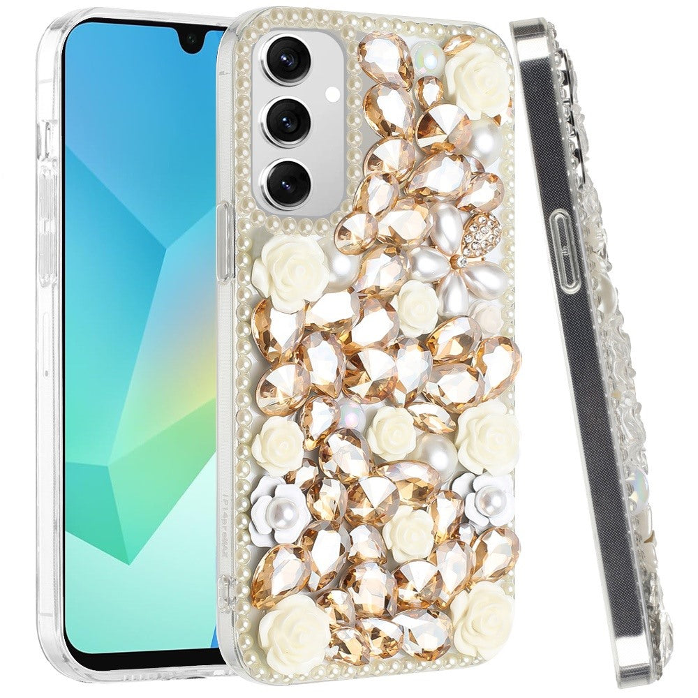 For Motorola Moto G 5G 2025 Fashion Rose Flower Floral Bling Crystal 3D Full Diamonds Pearl Sparkle Rhinestone Glitter Hybrid Case Cover