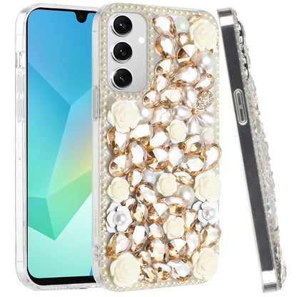For Motorola Moto G 5G 2025 Fashion Rose Flower Floral Bling Crystal 3D Full Diamonds Pearl Sparkle Rhinestone Glitter Hybrid Case Cover