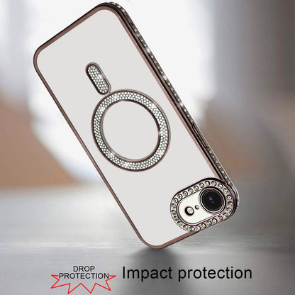 For Apple iPhone 17E /16E Bling Case with Diamond Magnetic Circle, Transparent Slim Shockproof Hybrid Slim Fit Case Cover