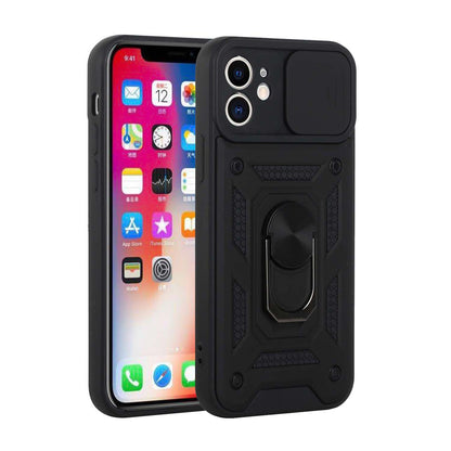 For Apple iPhone SE 3 (2022) SE/8/7 Hybrid Case with Slide Camera Lens Cover, Ring Kickstand, Heavy-Duty Dual Layer TPU, Fit Magnet Car Mount Case Cover