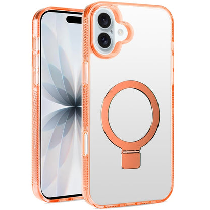 For Apple iPhone 17 (6.3") Transparent Magnetic Ring Circle Stand with MagSafe Compatible Hybrid Dotted Edged Hard PC Shockproof Case Cover Cosmic Orange