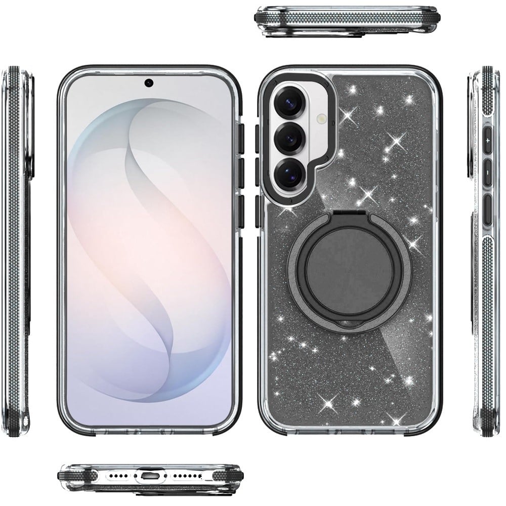 Phone Case for Samsung Galaxy S26 FE /Fan Edition Magnetic Hybrid 360 Rotating Ring Kickstand Tough Hard PC Soft TPU Glitz Shimmer Glitter Shock Absorbing Cover