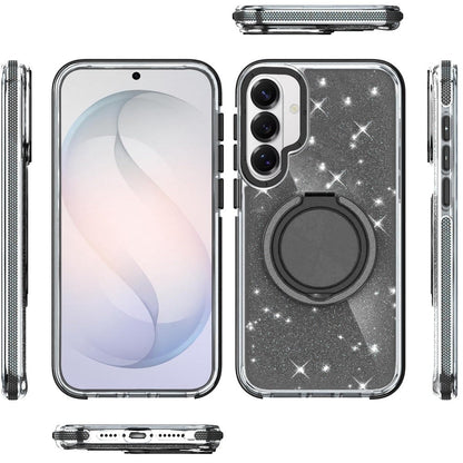 Phone Case for Samsung Galaxy S26 FE /Fan Edition Magnetic Hybrid 360 Rotating Ring Kickstand Tough Hard PC Soft TPU Glitz Shimmer Glitter Shock Absorbing Cover