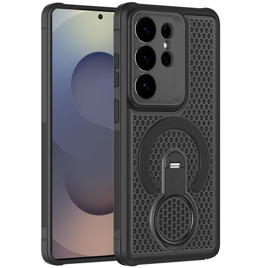 Phone Case for Galaxy S25 Ultra Magnetic Honeycomb Hybrid Rugged Armor Ring Kickstand Dual Layer Shock Absorbing Hard PC Soft TPU Cover