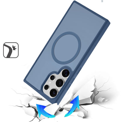 Phone Case for Samsung Galaxy S24 Ultra Magnetic Matte Hybrid Shockproof Smooth Grip Durable Camera Protection Anti-Slip Soft Touch TPU Armor Cover Blue