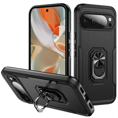 For Google Pixel 10 Pro XL Hybrid Rugged Tough 2in1 Drop-Proof Protection Military Grade Armor with Metal Ring Stand Case Cover