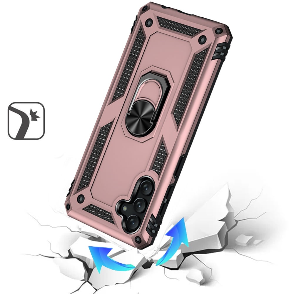 For Samsung Galaxy A26 Hybrid Shockproof Durable 360 Degree Rotatable Ring Stand Holder Kickstand Fit Magnetic Car Mount Case Cover Rose Gold