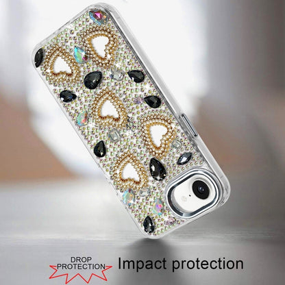 Phone Case for Apple iPhone 16 E (6.1") Luxury Crystal Heart Rhinestone Diamond Bling Shockproof Hybrid Glitter Protective Stylish Durable Grip Cover