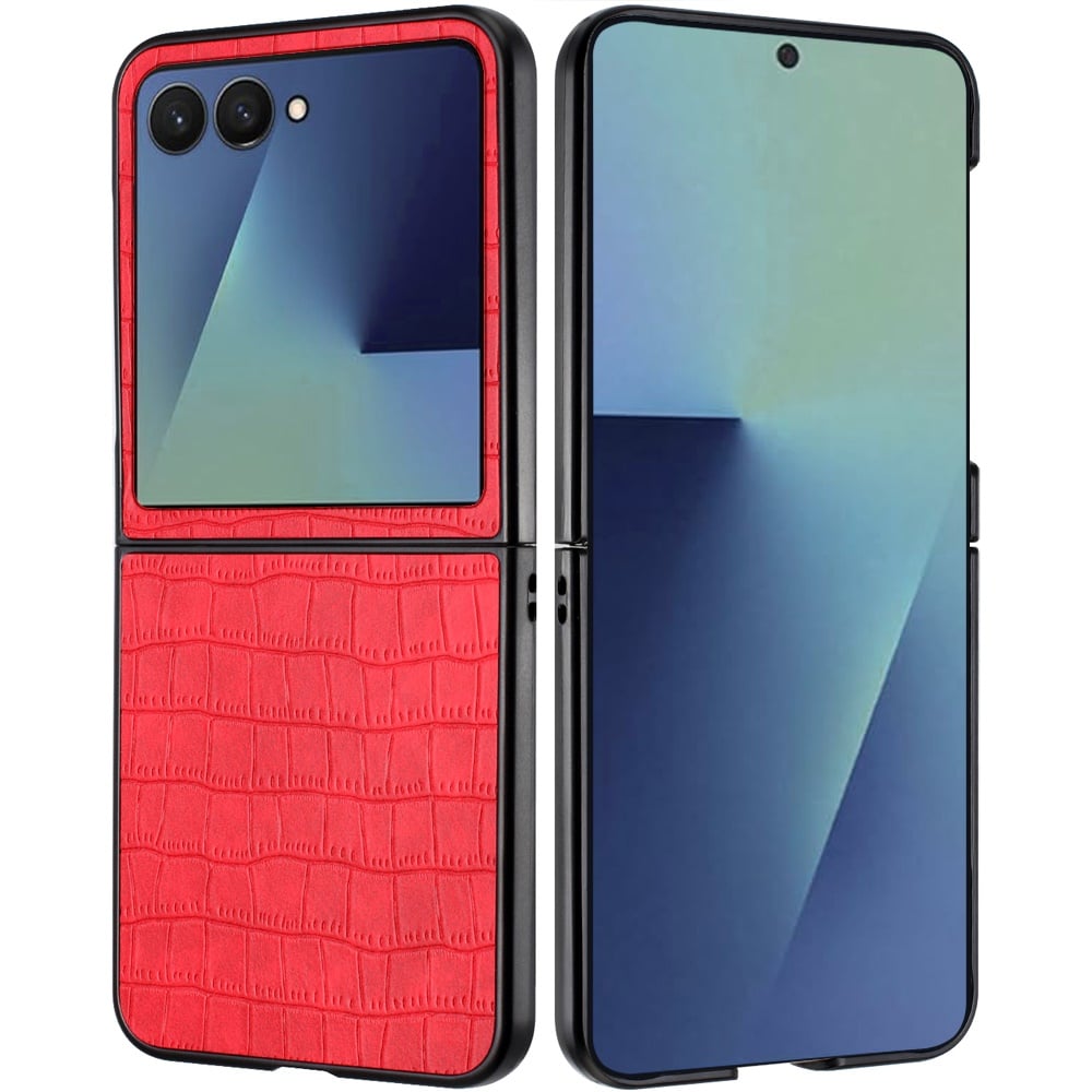 Phone Case for Samsung Galaxy Z Flip 8 Premium PU Vegan Leather Hard Shell Snap On Slim Fit Hybrid Protective Reinforced Design Cover Red