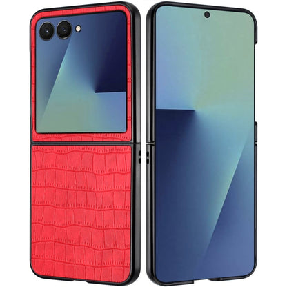 Phone Case for Samsung Galaxy Z Flip 8 Premium PU Vegan Leather Hard Shell Snap On Slim Fit Hybrid Protective Reinforced Design Cover Red