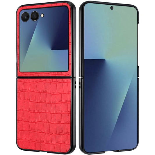 Phone Case for Samsung Galaxy Z Flip 8 Premium PU Vegan Leather Hard Shell Snap On Slim Fit Hybrid Protective Reinforced Design Cover Red