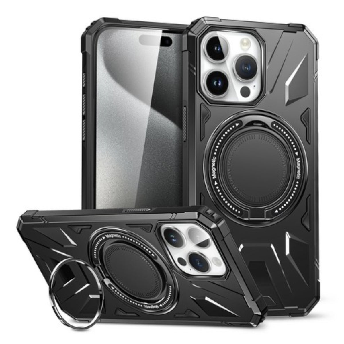 For Apple iPhone 17 Pro Max Tough Shockproof Hybrid Magnetic Large Rotating Ring Stand Compatible with MagSafe Case Cover