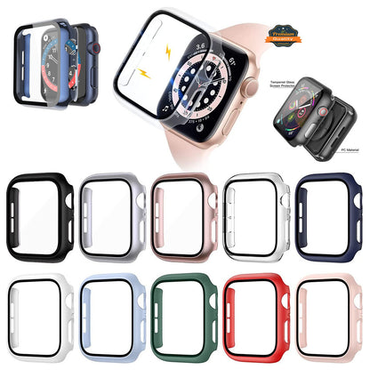 For Apple Watch Size 46mm Hard PC Electroplate Frame Face Full Coverage Protective with Tempered Glass Screen Protector Case Cover